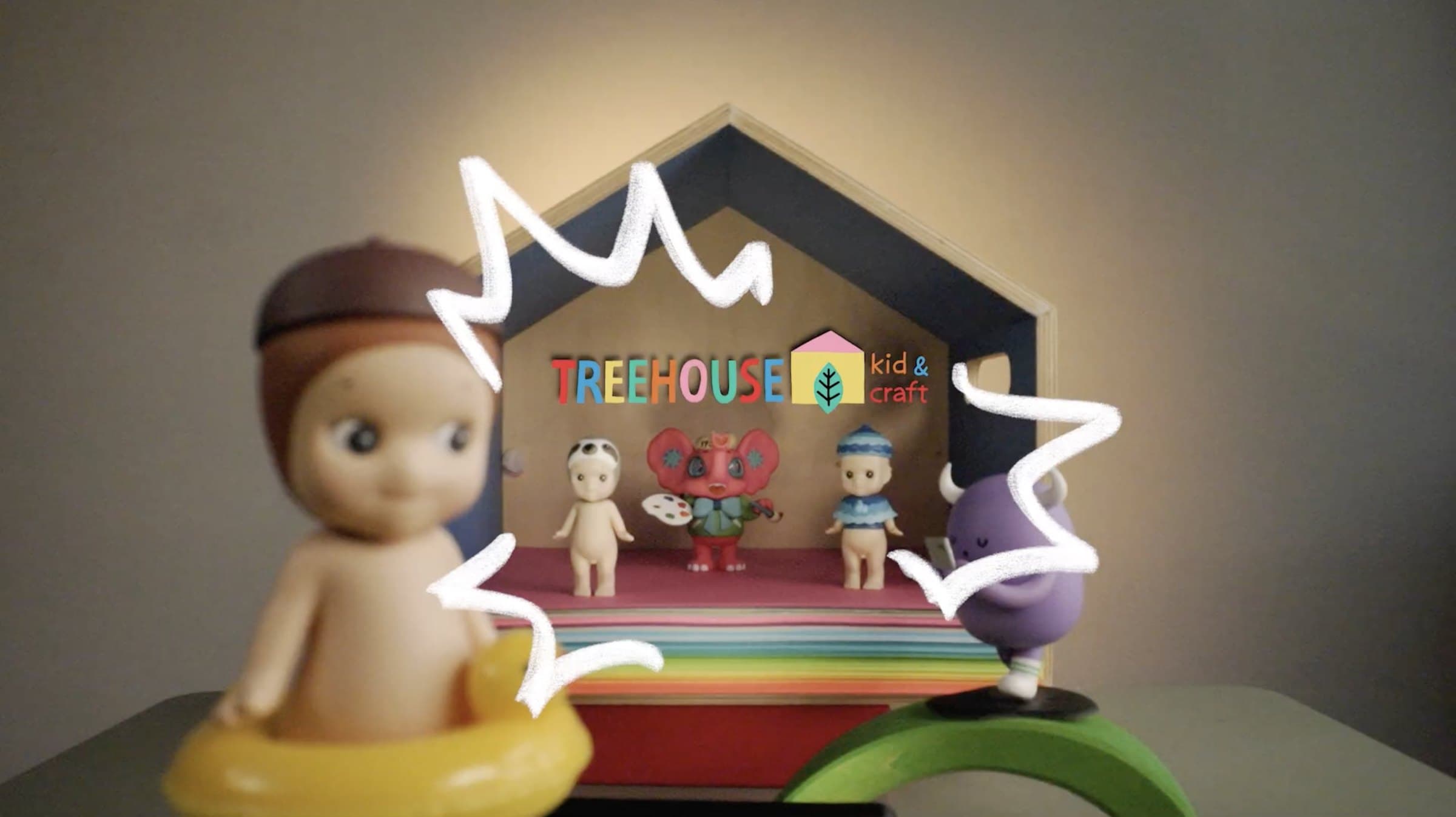 Sonny Angel figures under the Treehouse Kid & Craft sign