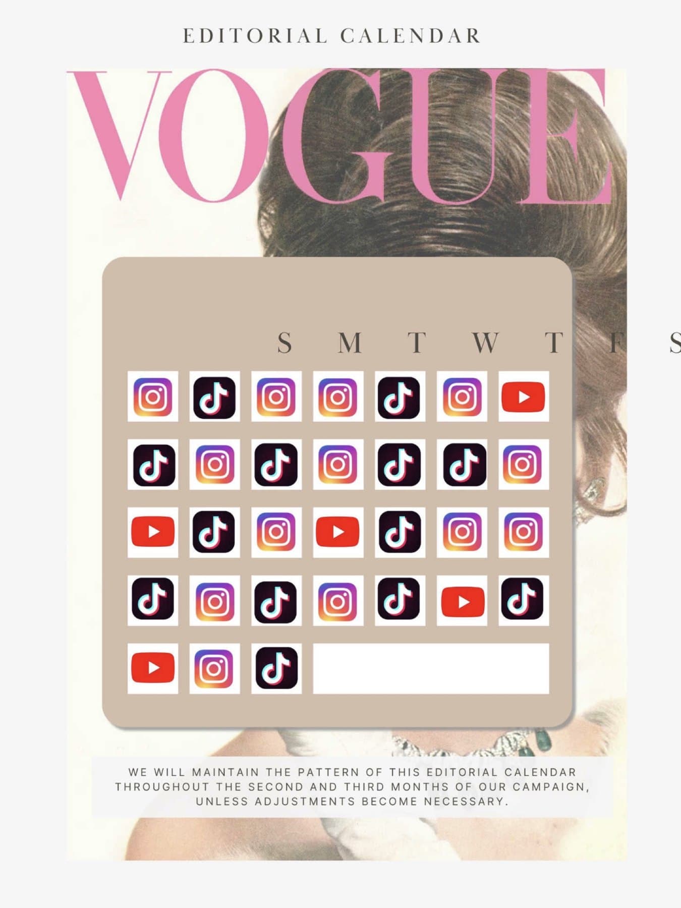 Editorial calendar page from the Vogue Diary strategy